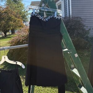 Black Strapless Dress with Embellished Neckline